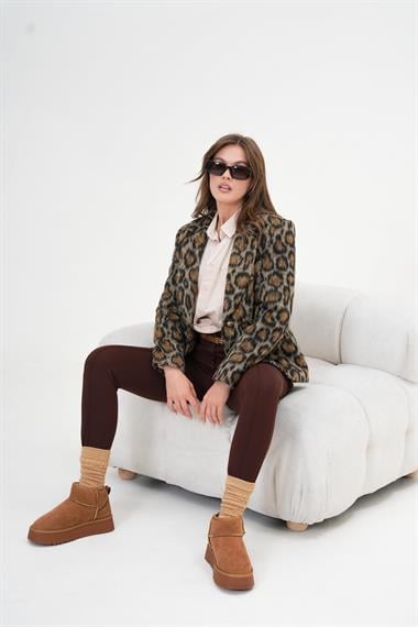 FTZ Women Kadın Leopar Ceket  Kahve 30994