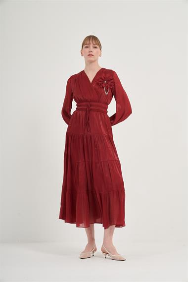 FTZ Women Kadın Organze Elbise  Bordo 31015