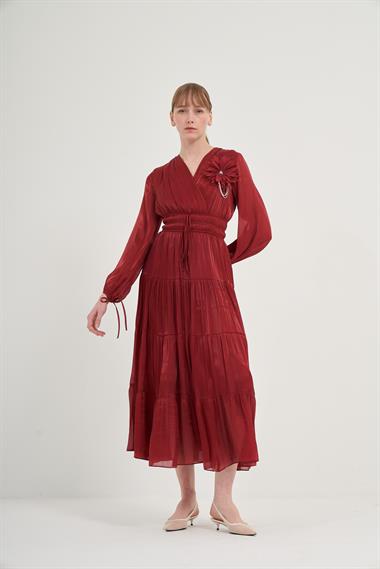 FTZ Women Kadın Organze Elbise  Bordo 31015