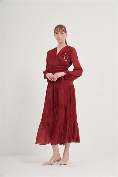 FTZ Women Kadın Organze Elbise  Bordo 31015