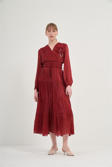 FTZ Women Kadın Organze Elbise  Bordo 31015