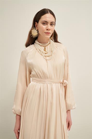 FTZ Women Kadın Ornagze Elbise  Beige 31018