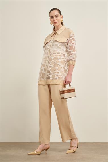 FTZ Women Kadın Pantolonlu Kesme Tansel Takım  Beige 31029