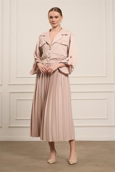 FTZ Women Kadın Plise Etekli Takım  Beige 31042
