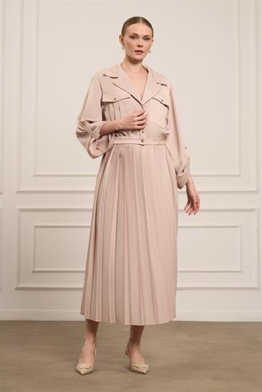 FTZ Women Kadın Plise Etekli Takım  Beige 31042