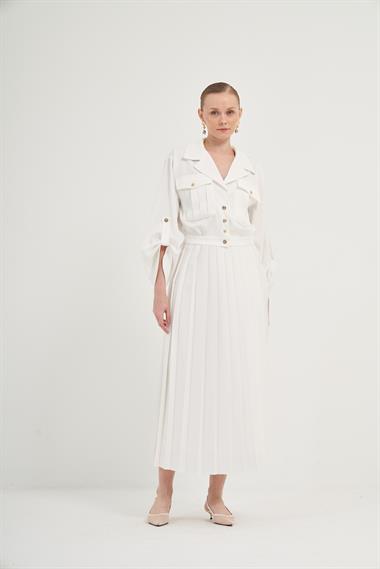 FTZ Women Kadın Plise Etekli Takım  Ekru 31042