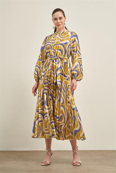 FTZ Women Kadın Saten Plise Elbise  Lila 31006