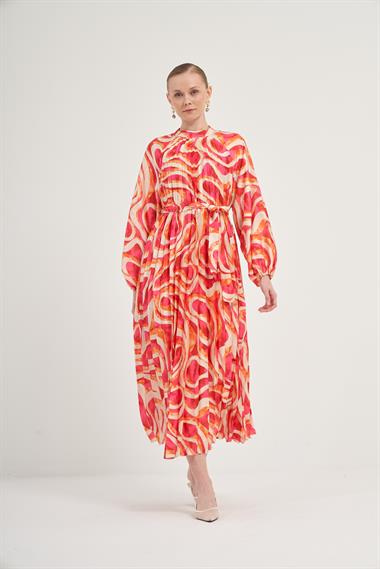 FTZ Women Kadın Saten Plise Elbise  Pembe 31006