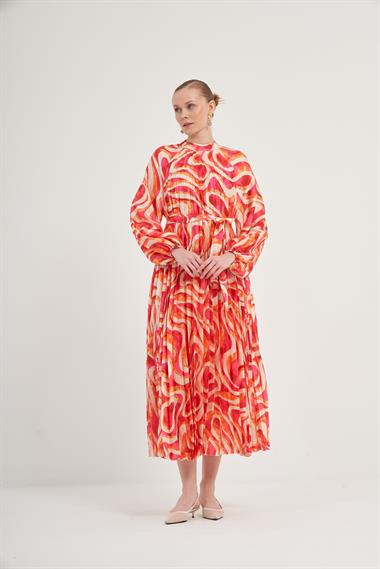 FTZ Women Kadın Saten Plise Elbise  Pembe 31006