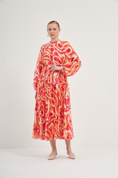 FTZ Women Kadın Saten Plise Elbise  Pembe 31006