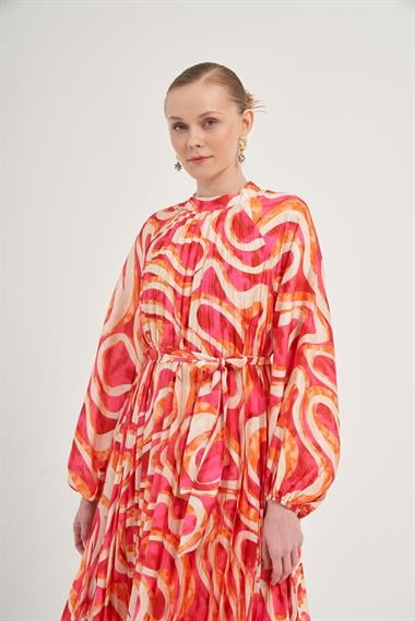 FTZ Women Kadın Saten Plise Elbise  Pembe 31006