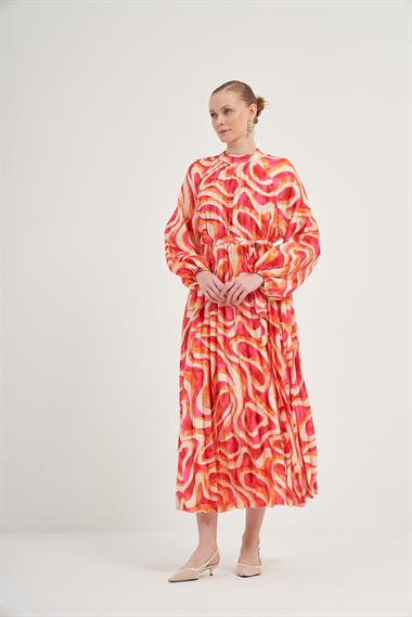 FTZ Women Kadın Saten Plise Elbise  Pembe 31006