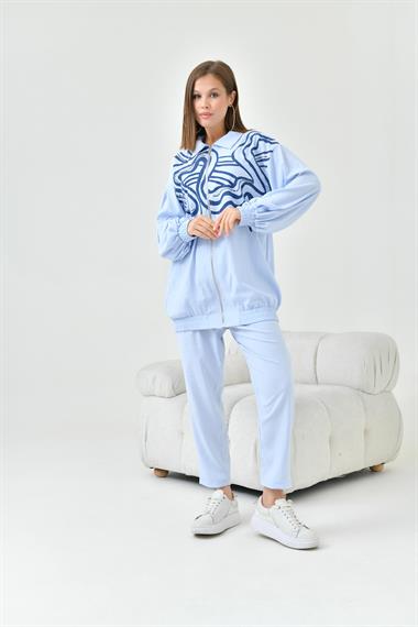 FTZ Women Kadın Baskı Taş Detay Takım  Mavi 30826