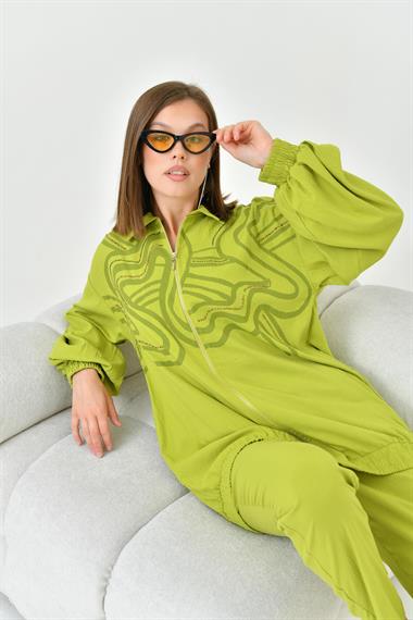 FTZ Women Kadın Baskı Taş Detay Takım  Olive 30826