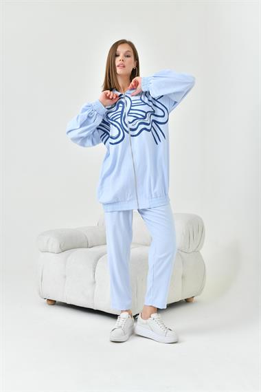 FTZ Women Kadın Baskı Taş Detay Takım  Mavi 30826