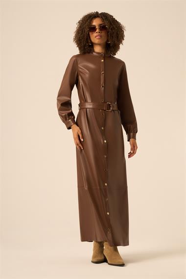 FTZ Women Kadın Deri Elbise  Acı Kahve 31225