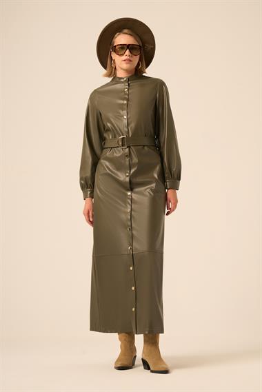 FTZ Women Kadın Deri Elbise  Haki 31225