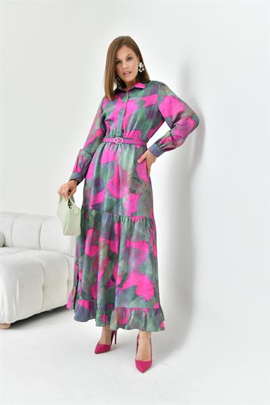 FTZ Women Kadın Desenli Elbise  Fuşya 30852