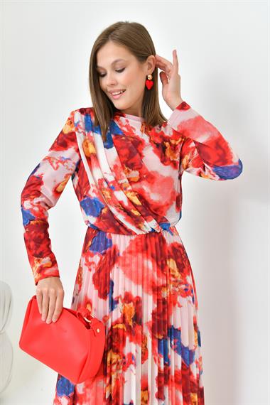 FTZ Women Kadın Desenli Elbise  Mercan 30842