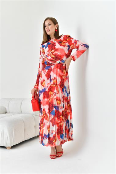 FTZ Women Kadın Desenli Elbise  Mercan 30842