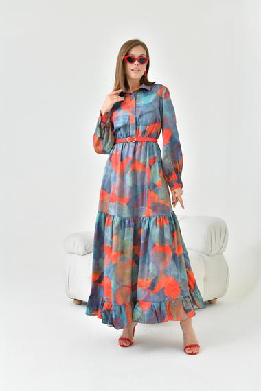 FTZ Women Kadın Desenli Elbise  Mercan 30852