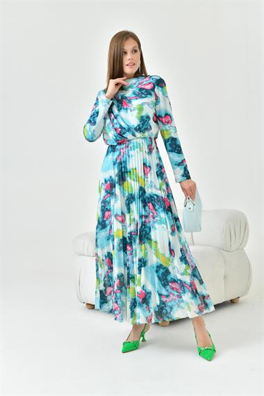 FTZ Women Kadın Desenli Elbise  Mint 30842