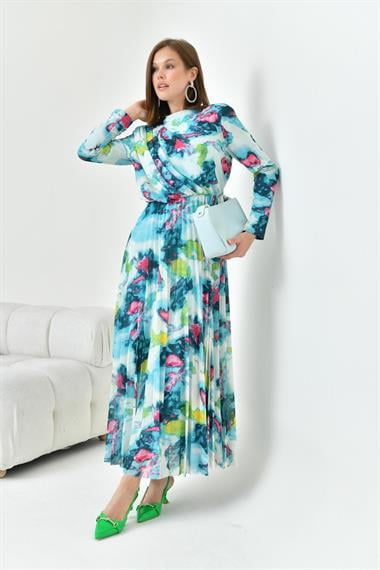 FTZ Women Kadın Desenli Elbise  Mint 30842