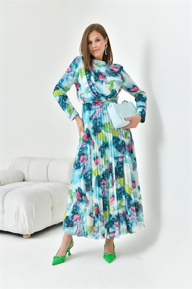 FTZ Women Kadın Desenli Elbise  Mint 30842