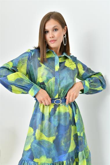 FTZ Women Kadın Desenli Elbise  Sarı 30852