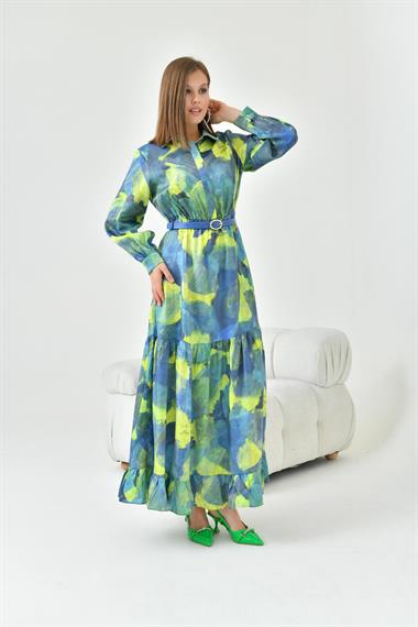 FTZ Women Kadın Desenli Elbise  Sarı 30852