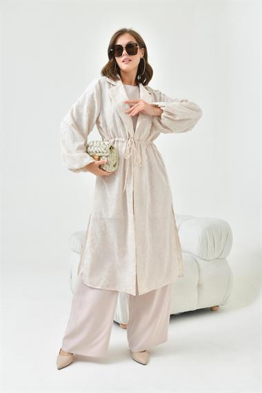 FTZ Women Kadın Kesme Jakar Üçlü Takım  Beige 30847