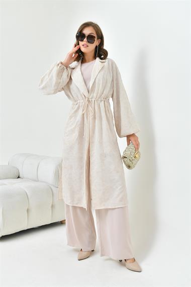 FTZ Women Kadın Kesme Jakar Üçlü Takım  Beige 30847