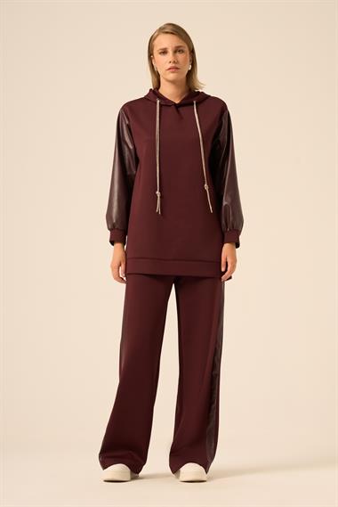 FTZ Women Kadın Kollar Deri Detaylı Takım  Mürdüm 31245