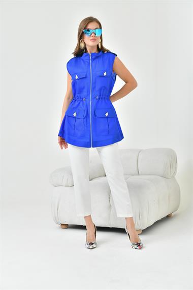 FTZ Women Kadın Organze Yelek  Saks Mavi 30855