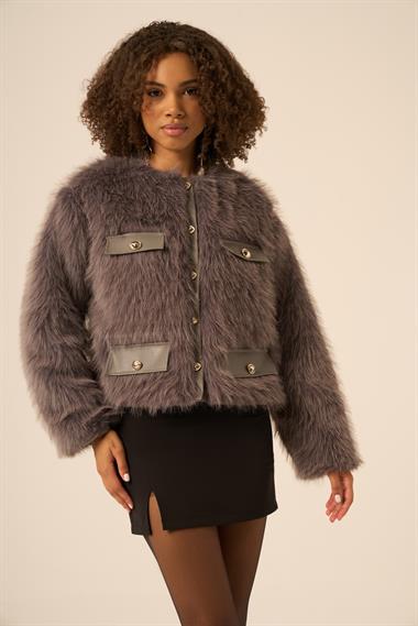 FTZ Women Kadın Peluş Mont  Füme 31241
