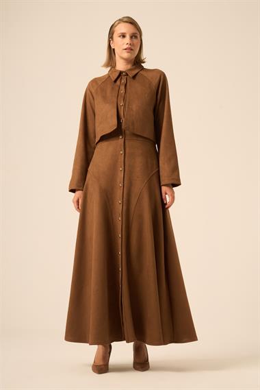 FTZ Women Kadın Scuba Süet Bolerolu Elbise  Kahve 31255