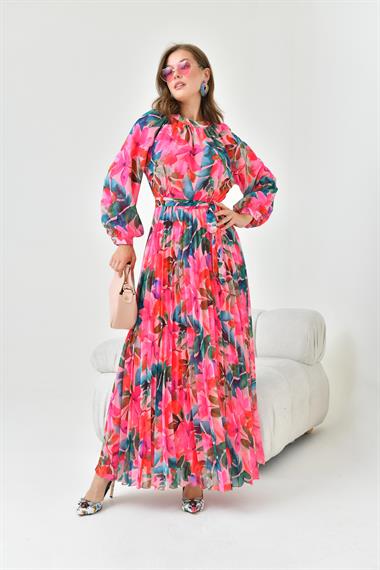 FTZ Women Kadın Şifon Elbise  Fuşya 30871