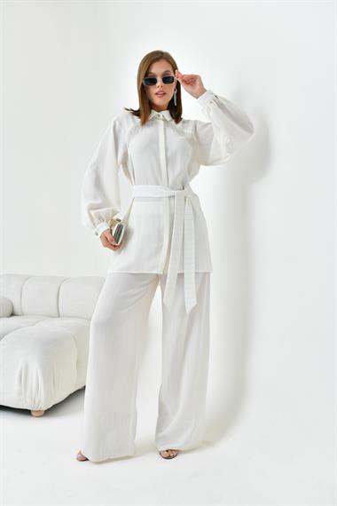 FTZ Women Kadın Simli Krep Takım  Ekru 30844