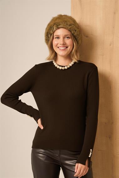 FTZ Women Düğme Detaylı Kazak  Acı Kahve 25203