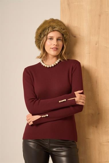 FTZ Women Düğme Detaylı Kazak  Bordo 25203