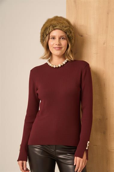 FTZ Women Düğme Detaylı Kazak  Bordo 25203