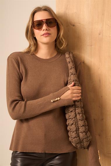 FTZ Women Düğme Detaylı Kazak  Kahve 25203