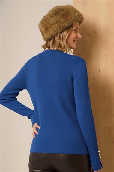 FTZ Women Düğme Detaylı Kazak  Mavi 25203
