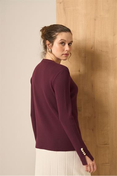 FTZ Women Düğme Detaylı Kazak  Mürdüm 25203