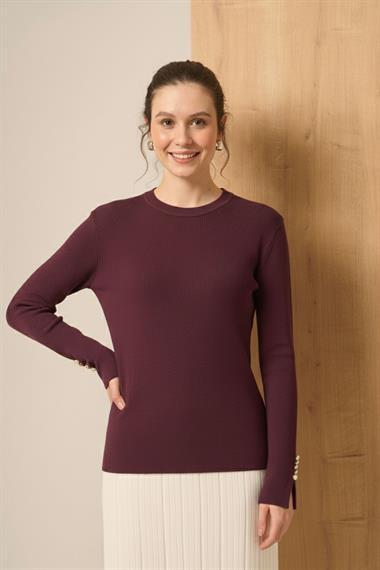 FTZ Women Düğme Detaylı Kazak  Mürdüm 25203