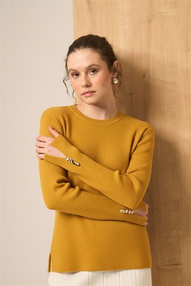 FTZ Women Düğme Detaylı Kazak  Sarı 25203