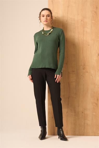 FTZ Women Düğme Detaylı Kazak  Zümrüt Yeşil 25203