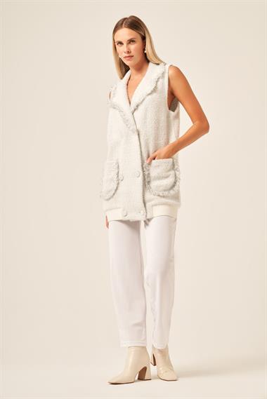 FTZ Women Kadın Kruvaze Düğme  Detaylı Yelek  Ekru 20763