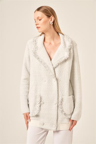 FTZ Women Kadın Saçak Detaylı Hırka  Ekru 20781