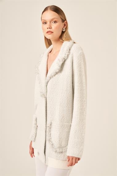 FTZ Women Kadın Saçak Detaylı Hırka  Ekru 20781